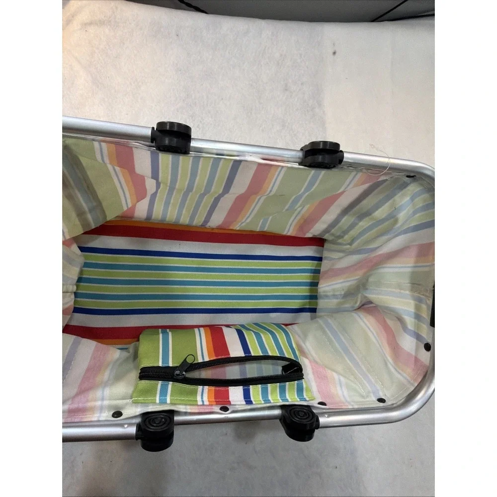 Collapsible Folding Basket Stripped Picnics Flea Market Grocery Store Tote Trave